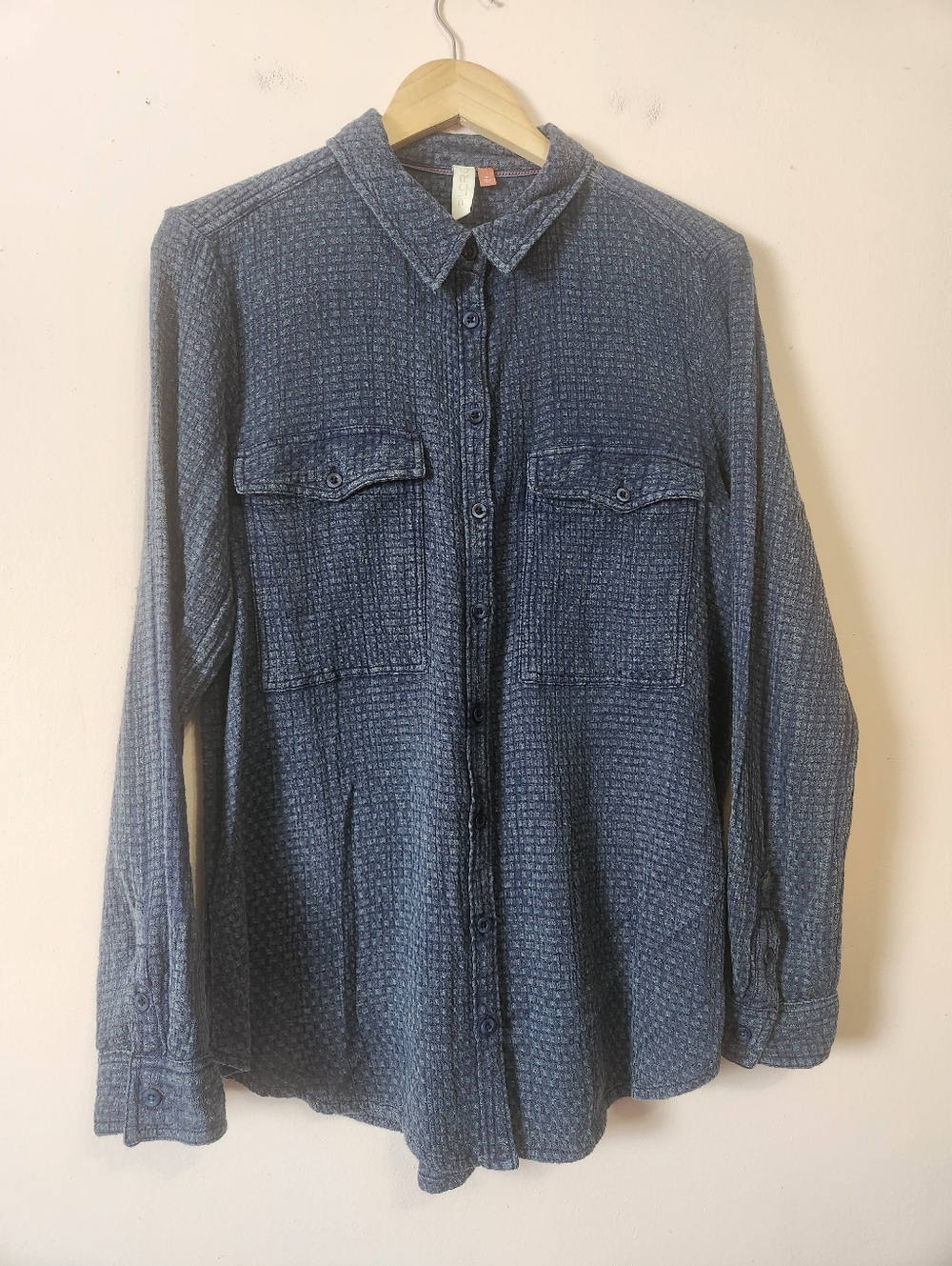 Pilcro Anthropologie Textured Cotton Linen Blend Utility Shirt Blue Sz M LikeNew